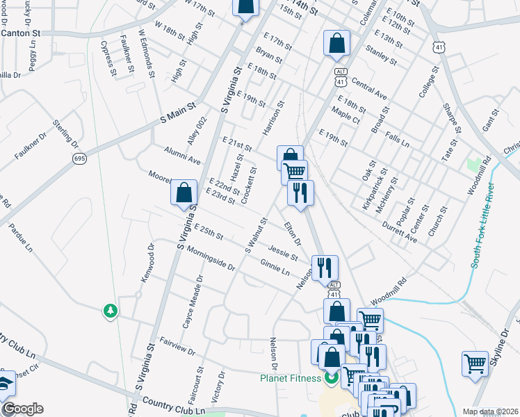 map of restaurants, bars, coffee shops, grocery stores, and more near 2350-2398 South Walnut Street in Hopkinsville