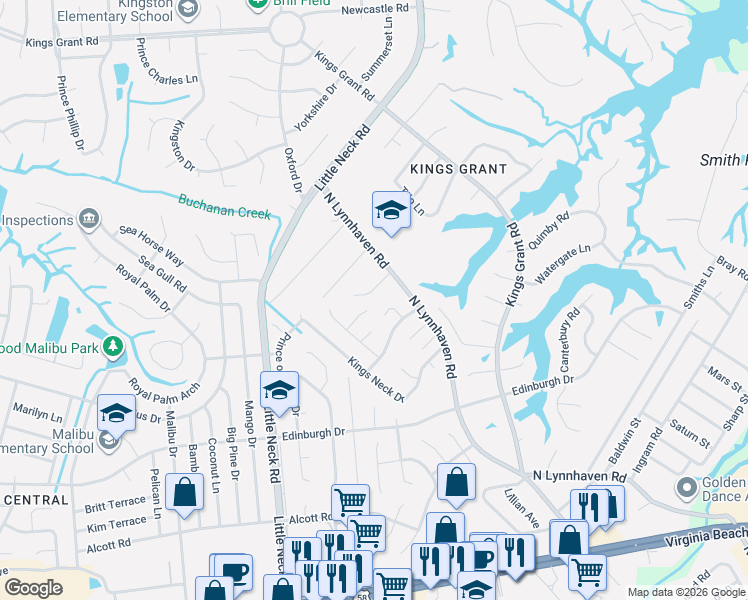 map of restaurants, bars, coffee shops, grocery stores, and more near 653 Congress Street in Virginia Beach