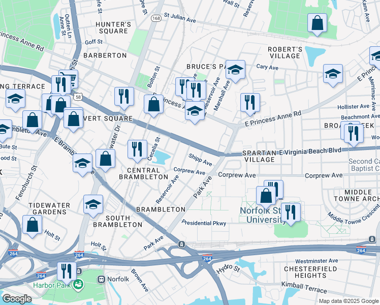 map of restaurants, bars, coffee shops, grocery stores, and more near 960 Reservoir Avenue in Norfolk