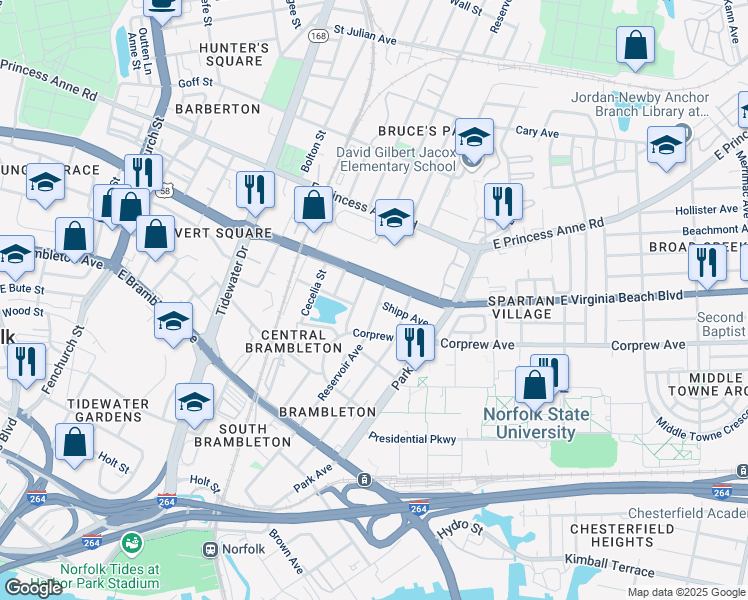 map of restaurants, bars, coffee shops, grocery stores, and more near 959 Reservoir Avenue in Norfolk