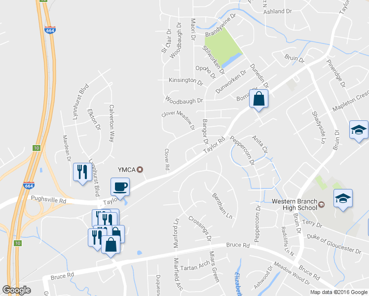 map of restaurants, bars, coffee shops, grocery stores, and more near 4328 One Ford Place in Chesapeake