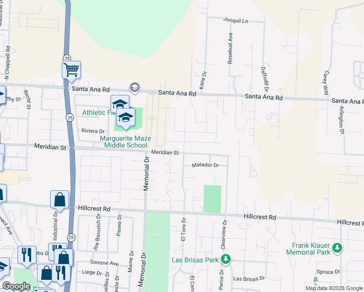 map of restaurants, bars, coffee shops, grocery stores, and more near 381 El Toro Drive in Hollister