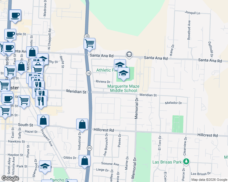 map of restaurants, bars, coffee shops, grocery stores, and more near 751 Monte Carlo Drive in Hollister