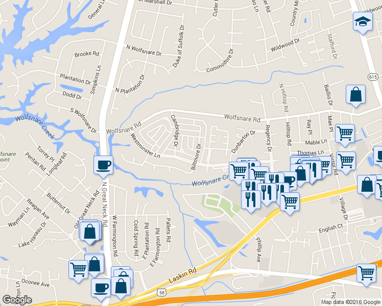 map of restaurants, bars, coffee shops, grocery stores, and more near 707 Tilden Place in Virginia Beach