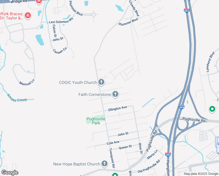 map of restaurants, bars, coffee shops, grocery stores, and more near 4424 Miles Avenue in Suffolk