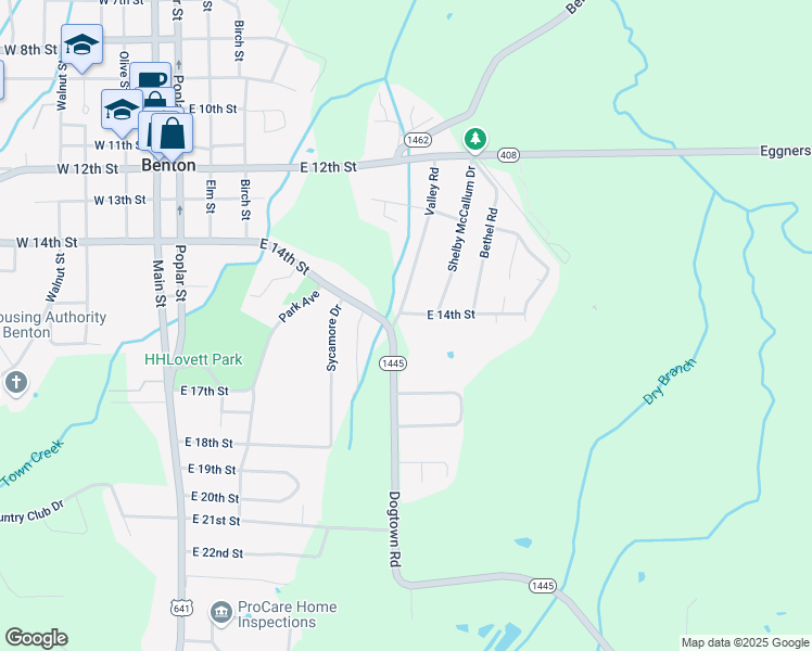 map of restaurants, bars, coffee shops, grocery stores, and more near 806 East 14th Street in Benton