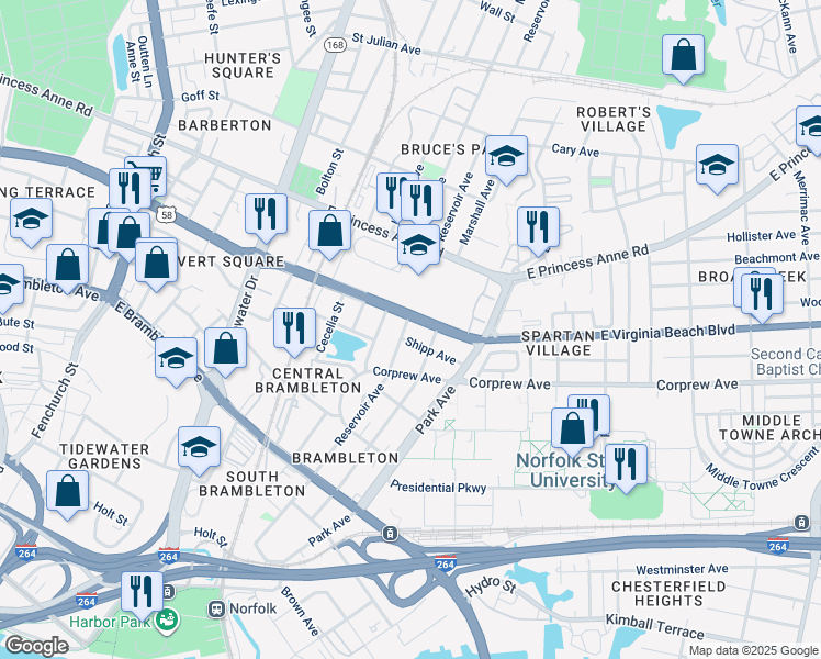 map of restaurants, bars, coffee shops, grocery stores, and more near 964 Reservoir Avenue in Norfolk