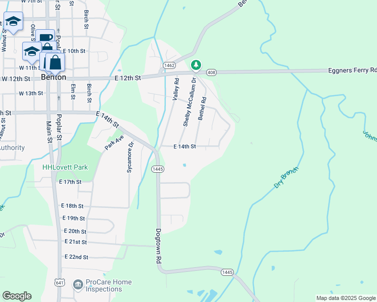 map of restaurants, bars, coffee shops, grocery stores, and more near 802-806 E 14th St in Benton