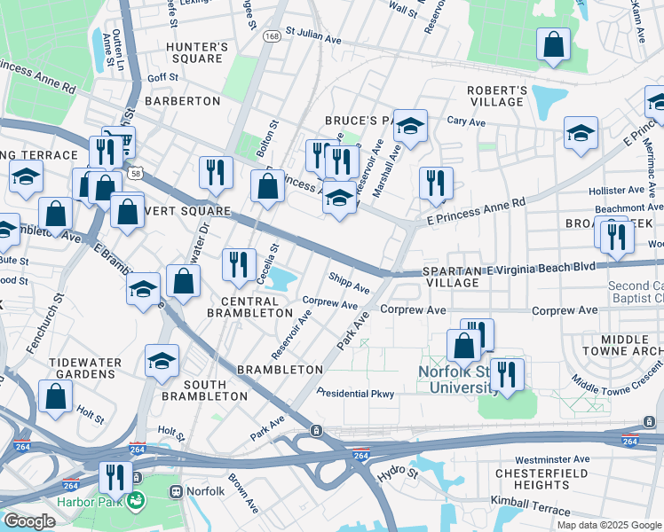 map of restaurants, bars, coffee shops, grocery stores, and more near 964 Reservoir Avenue in Norfolk