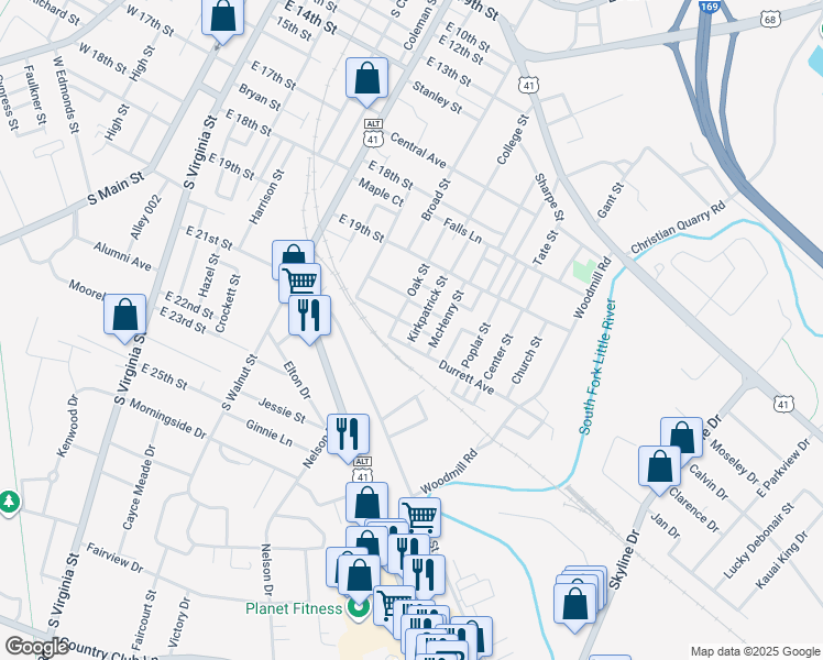 map of restaurants, bars, coffee shops, grocery stores, and more near 2009 Kirkpatrick Street in Hopkinsville