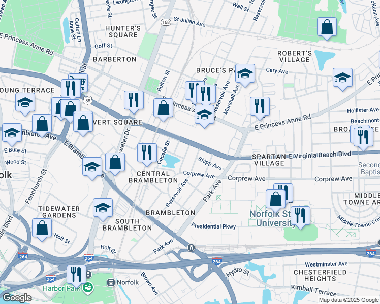map of restaurants, bars, coffee shops, grocery stores, and more near 956 Maltby Avenue in Norfolk