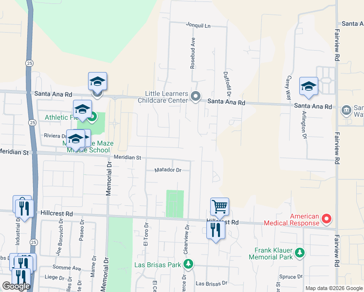 map of restaurants, bars, coffee shops, grocery stores, and more near 1381 Brigantino Drive in Hollister