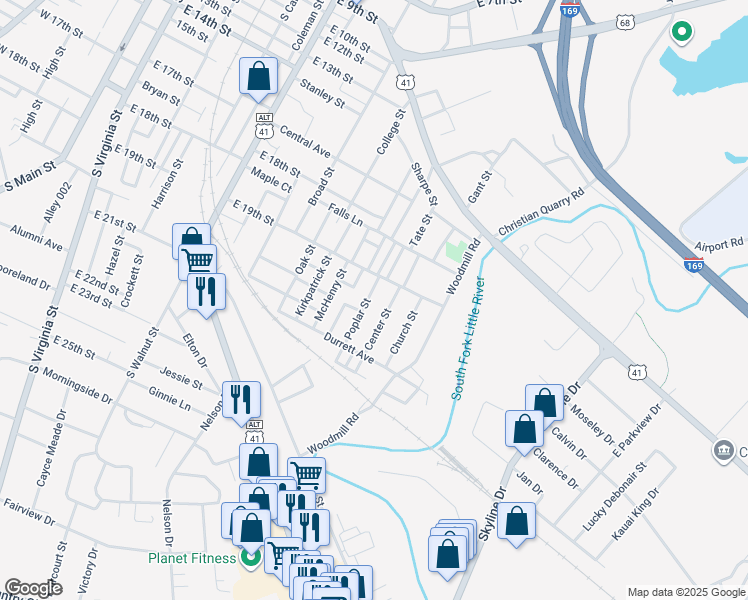 map of restaurants, bars, coffee shops, grocery stores, and more near 2000-2098 Poplar St in Hopkinsville