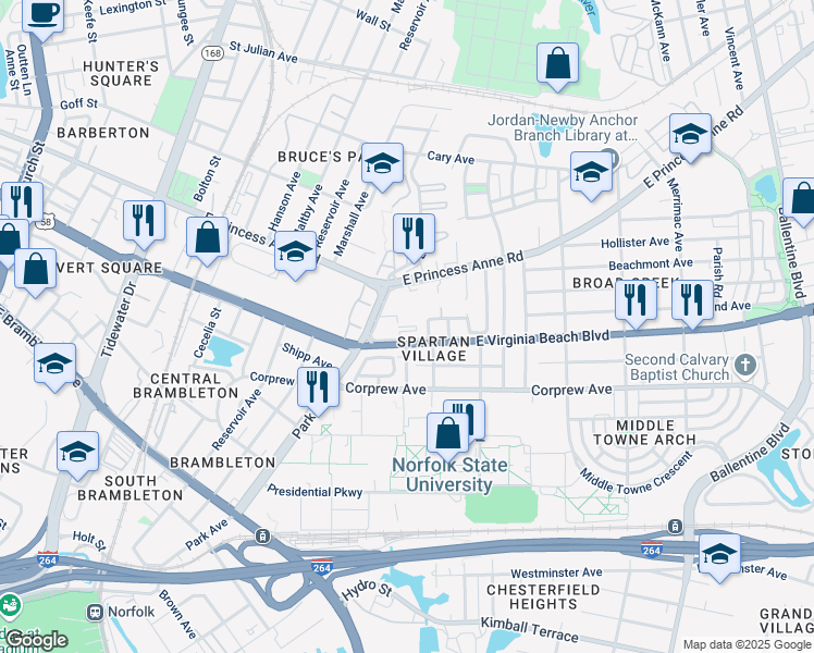 map of restaurants, bars, coffee shops, grocery stores, and more near 1010 Park Avenue in Norfolk