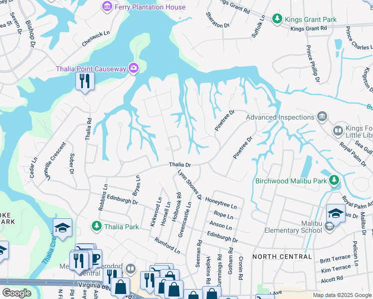 map of restaurants, bars, coffee shops, grocery stores, and more near 609 Heron Point Circle in Virginia Beach