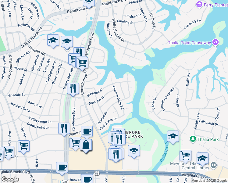 map of restaurants, bars, coffee shops, grocery stores, and more near in Virginia Beach
