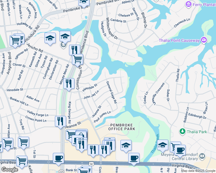 map of restaurants, bars, coffee shops, grocery stores, and more near in Virginia Beach