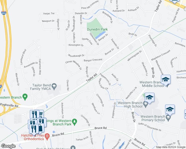 map of restaurants, bars, coffee shops, grocery stores, and more near 3208 Yellow Pine Crescent in Chesapeake
