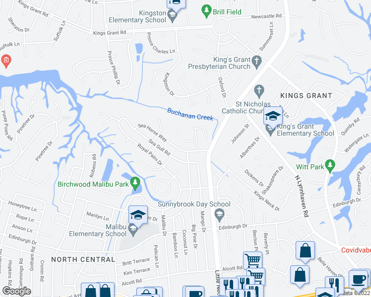 map of restaurants, bars, coffee shops, grocery stores, and more near 3500 Sea Horse Way in Virginia Beach