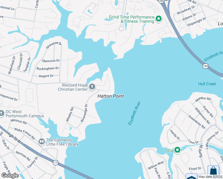 map of restaurants, bars, coffee shops, grocery stores, and more near 4278 Hatton Point Lane in Portsmouth