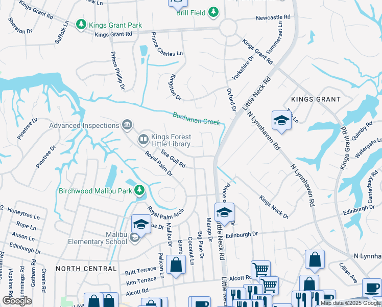 map of restaurants, bars, coffee shops, grocery stores, and more near 3500 Sea Horse Way in Virginia Beach