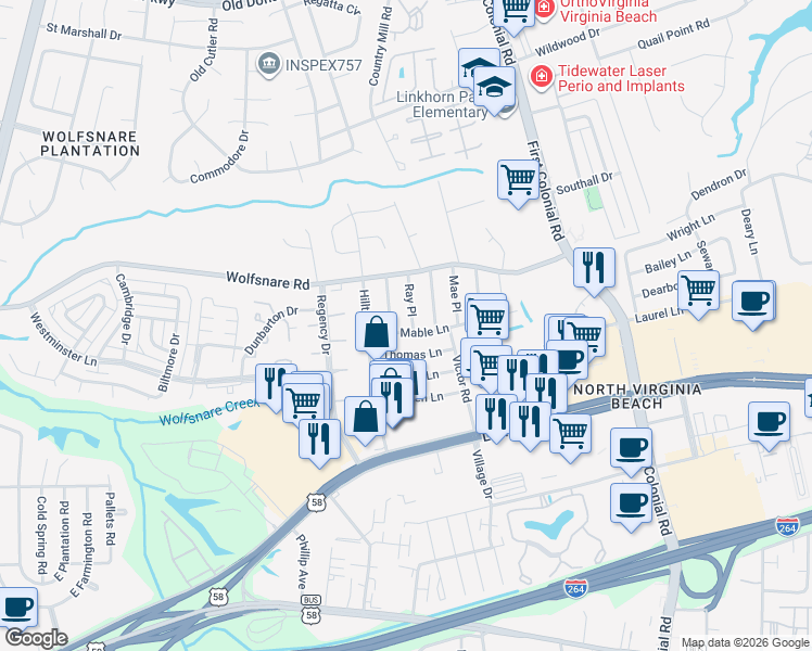 map of restaurants, bars, coffee shops, grocery stores, and more near 809 Herbert Place in Virginia Beach