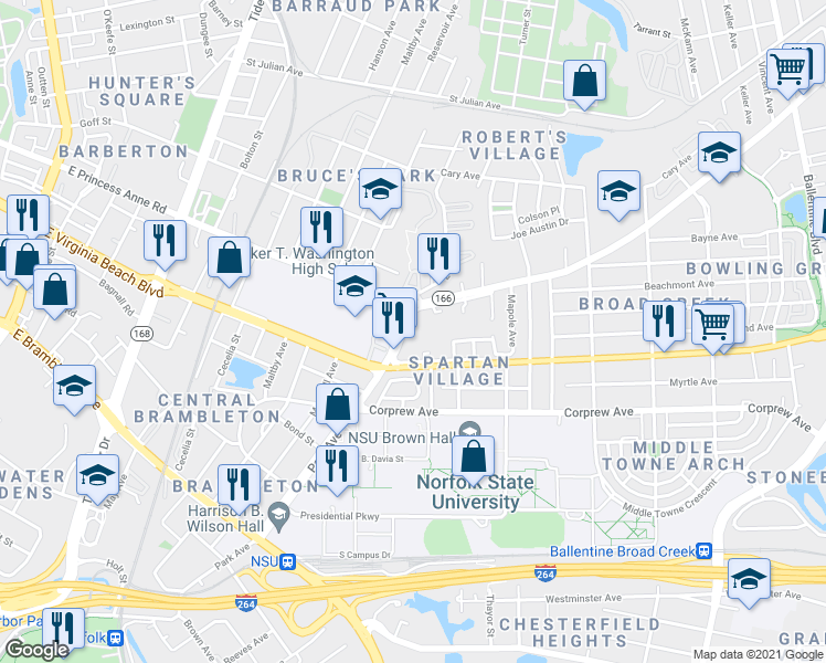 map of restaurants, bars, coffee shops, grocery stores, and more near 1110 Park Avenue in Norfolk