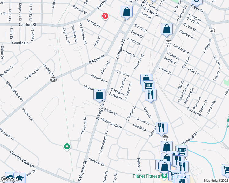 map of restaurants, bars, coffee shops, grocery stores, and more near 2101-2199 Chestnut St in Hopkinsville