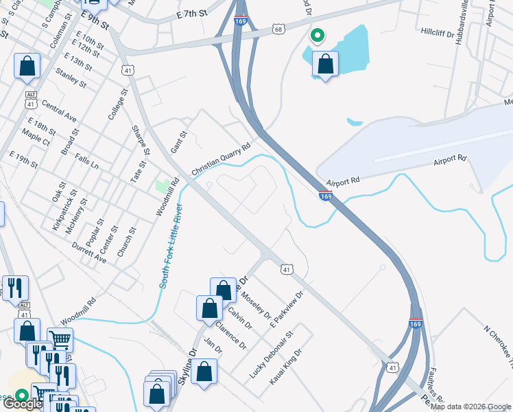 map of restaurants, bars, coffee shops, grocery stores, and more near 1600-1638 Mohawk Trail in Hopkinsville