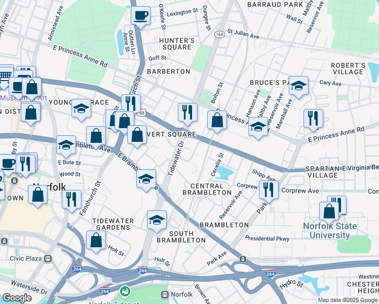 map of restaurants, bars, coffee shops, grocery stores, and more near 901-985 Cooke Ave in Norfolk