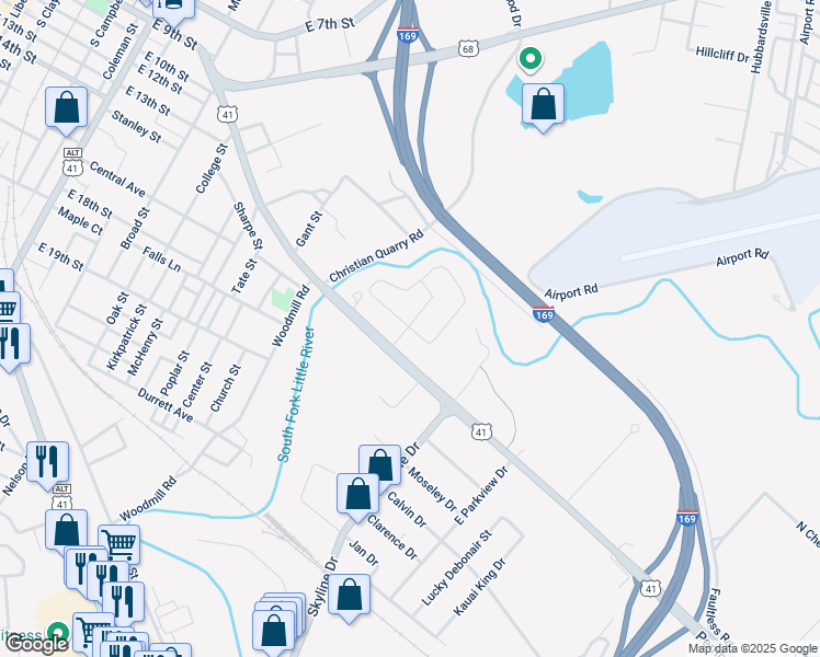 map of restaurants, bars, coffee shops, grocery stores, and more near 1600 Mohawk Trail in Hopkinsville