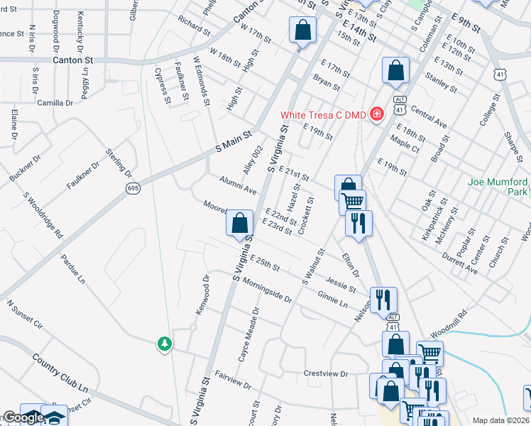 map of restaurants, bars, coffee shops, grocery stores, and more near 2101-2199 Chestnut St in Hopkinsville