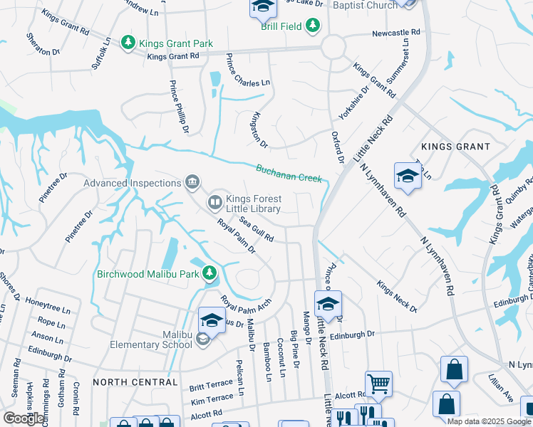 map of restaurants, bars, coffee shops, grocery stores, and more near 3516 Sea Horse Way in Virginia Beach