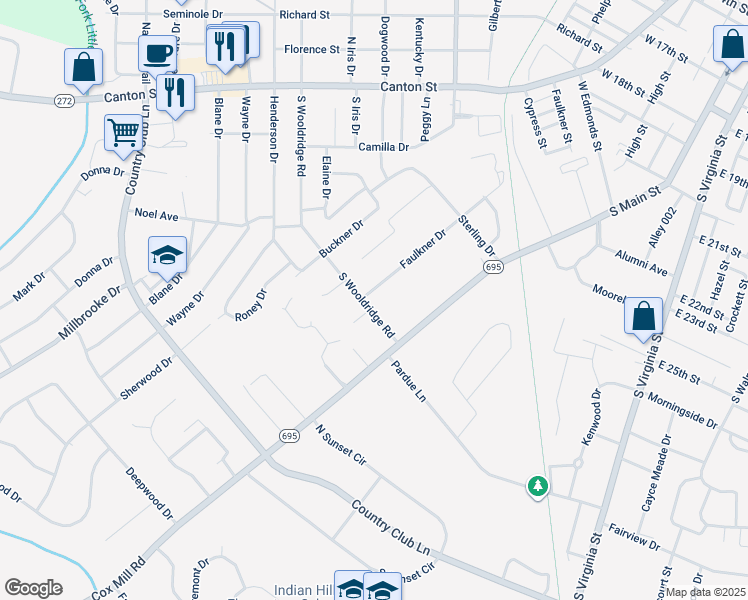 map of restaurants, bars, coffee shops, grocery stores, and more near 2587-2599 Faulkner Dr in Hopkinsville