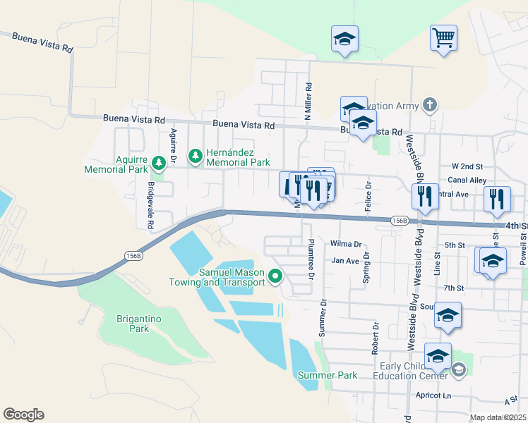 map of restaurants, bars, coffee shops, grocery stores, and more near 1480 4th Street in Hollister
