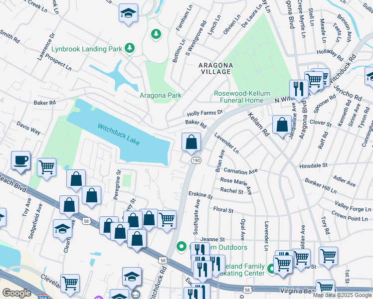 map of restaurants, bars, coffee shops, grocery stores, and more near 509 Cape Joshua Lane in Virginia Beach
