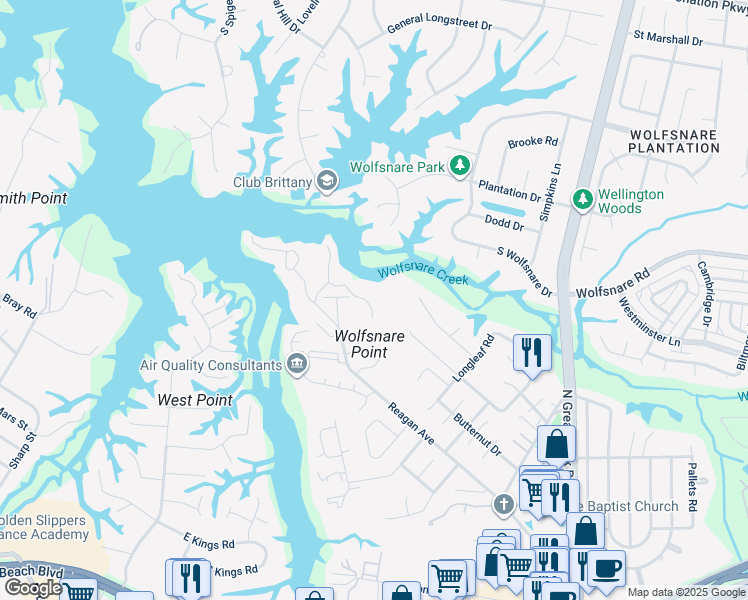 map of restaurants, bars, coffee shops, grocery stores, and more near 294 Windship Cove in Virginia Beach