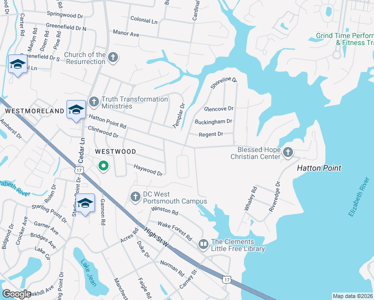 map of restaurants, bars, coffee shops, grocery stores, and more near 4548 Hatton Point Road in Portsmouth