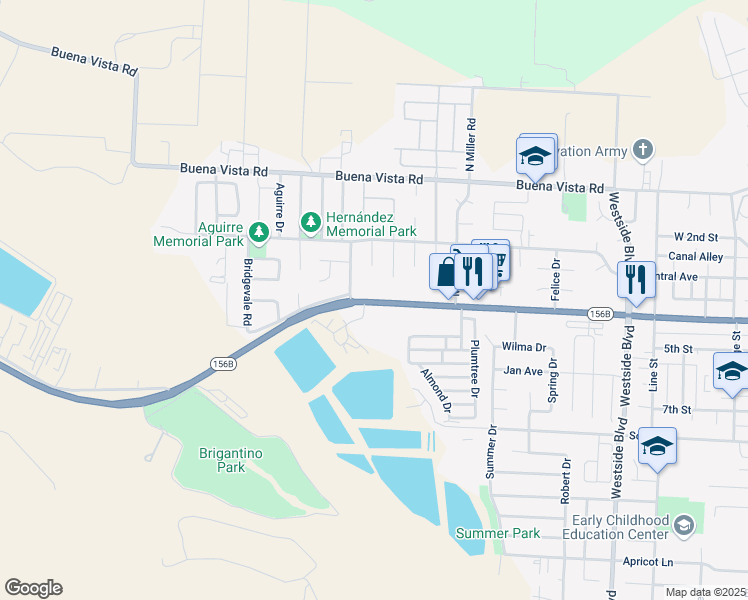 map of restaurants, bars, coffee shops, grocery stores, and more near 1619 4th Street in Hollister