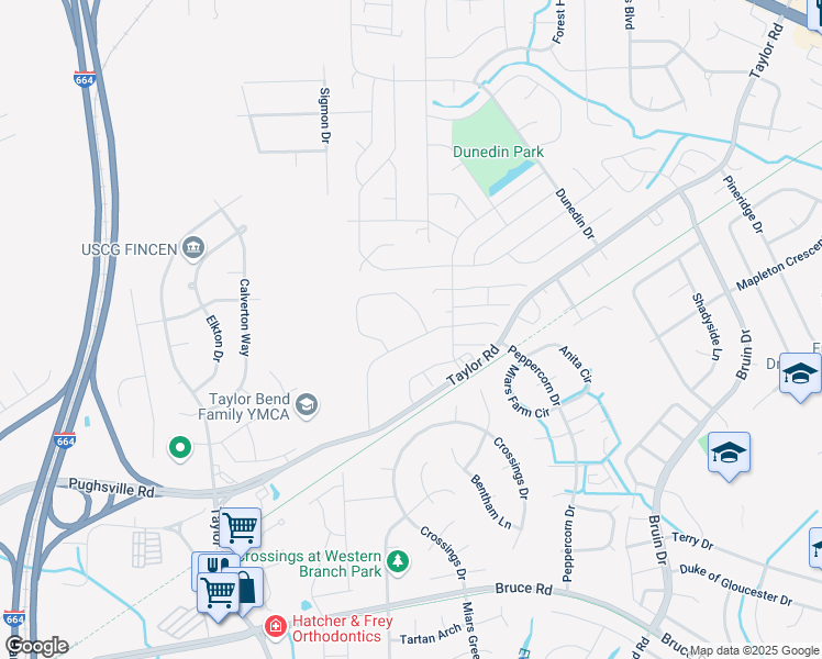map of restaurants, bars, coffee shops, grocery stores, and more near 3426 Clover Road East in Chesapeake