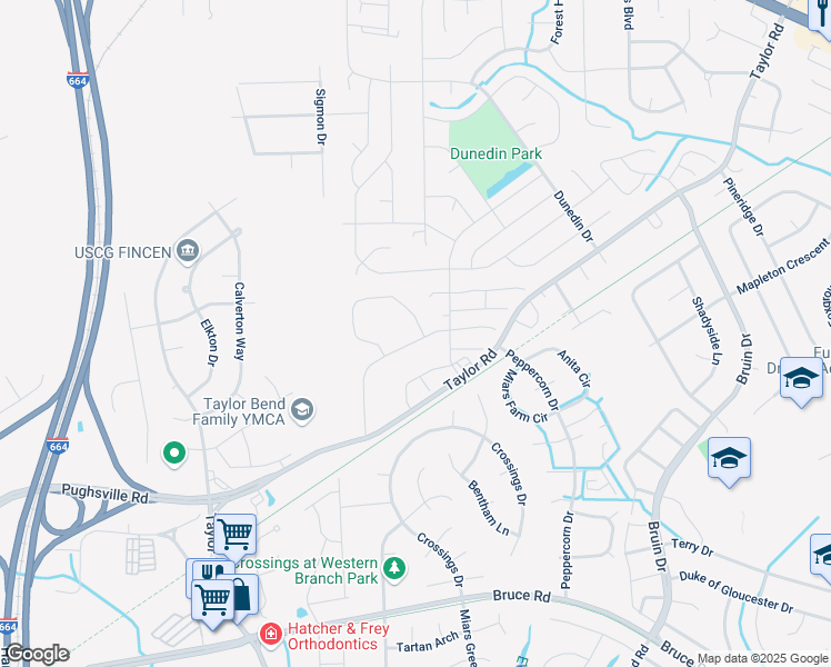 map of restaurants, bars, coffee shops, grocery stores, and more near 3426 Clover Road East in Chesapeake