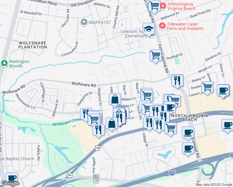 map of restaurants, bars, coffee shops, grocery stores, and more near 809 Herbert Place in Virginia Beach