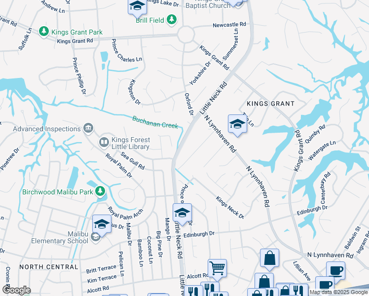 map of restaurants, bars, coffee shops, grocery stores, and more near 616 Little Neck Road in Virginia Beach