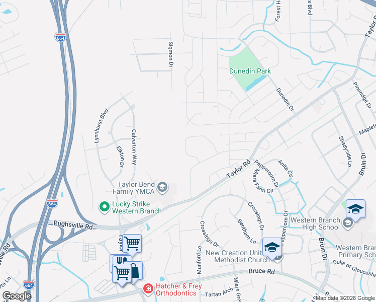 map of restaurants, bars, coffee shops, grocery stores, and more near 3551 Clover Meadow Drive in Chesapeake