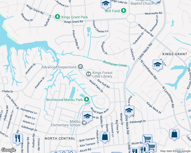 map of restaurants, bars, coffee shops, grocery stores, and more near 3541 Sea Horse Way in Virginia Beach
