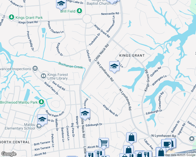 map of restaurants, bars, coffee shops, grocery stores, and more near 640 Johnson Street in Virginia Beach