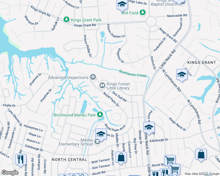 map of restaurants, bars, coffee shops, grocery stores, and more near 3541 Sea Horse Way in Virginia Beach