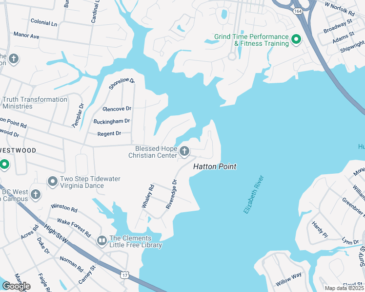 map of restaurants, bars, coffee shops, grocery stores, and more near 4416 Point West Drive in Portsmouth