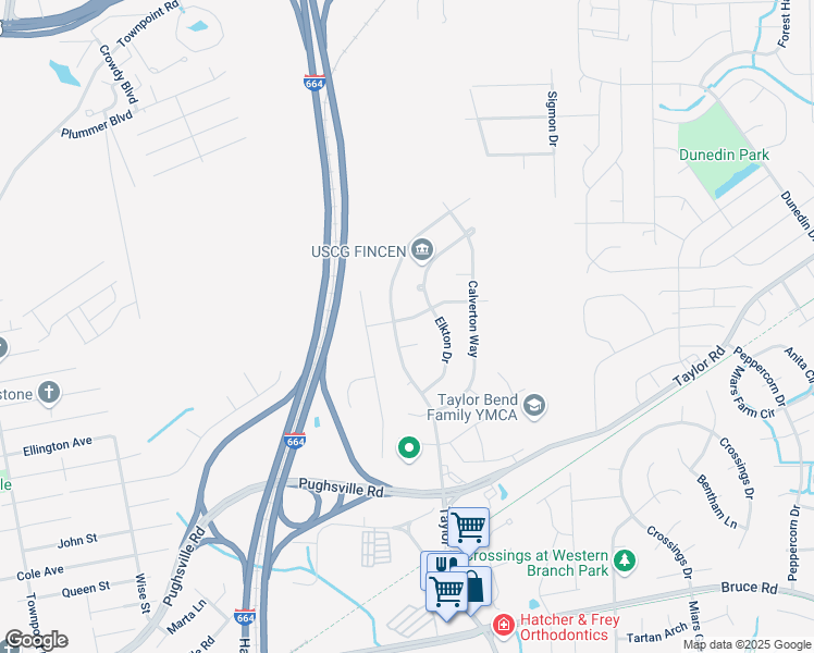 map of restaurants, bars, coffee shops, grocery stores, and more near 3531 Annandale Drive in Chesapeake
