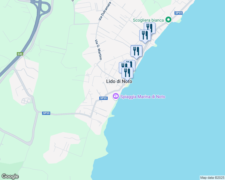 map of restaurants, bars, coffee shops, grocery stores, and more near 10 Strada Provinciale 59 in Lido di Noto